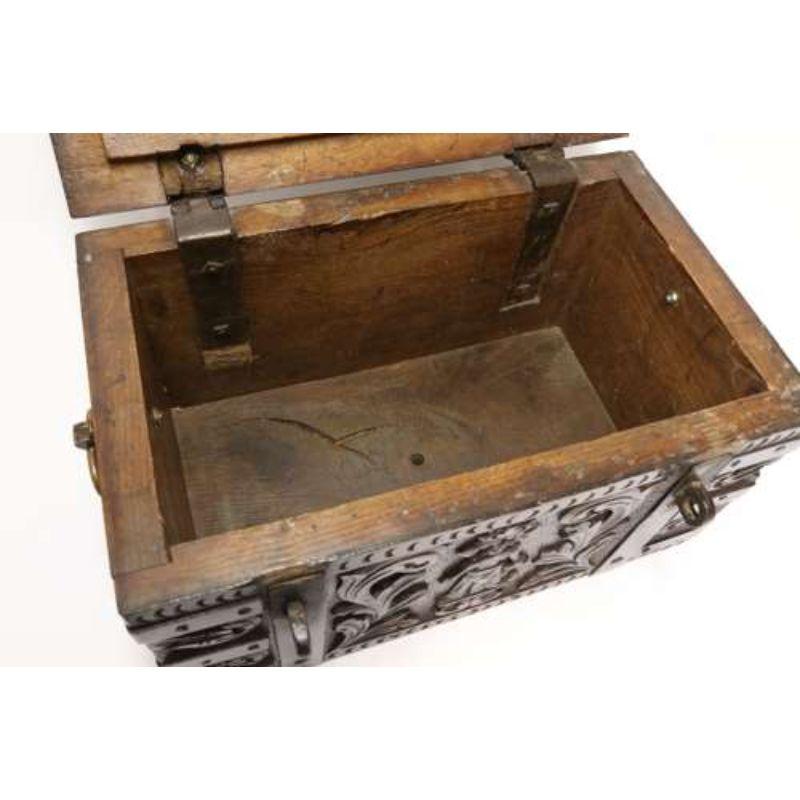 English ships or country house carved oak and steel bound strong box, circa 1840 For Sale 1
