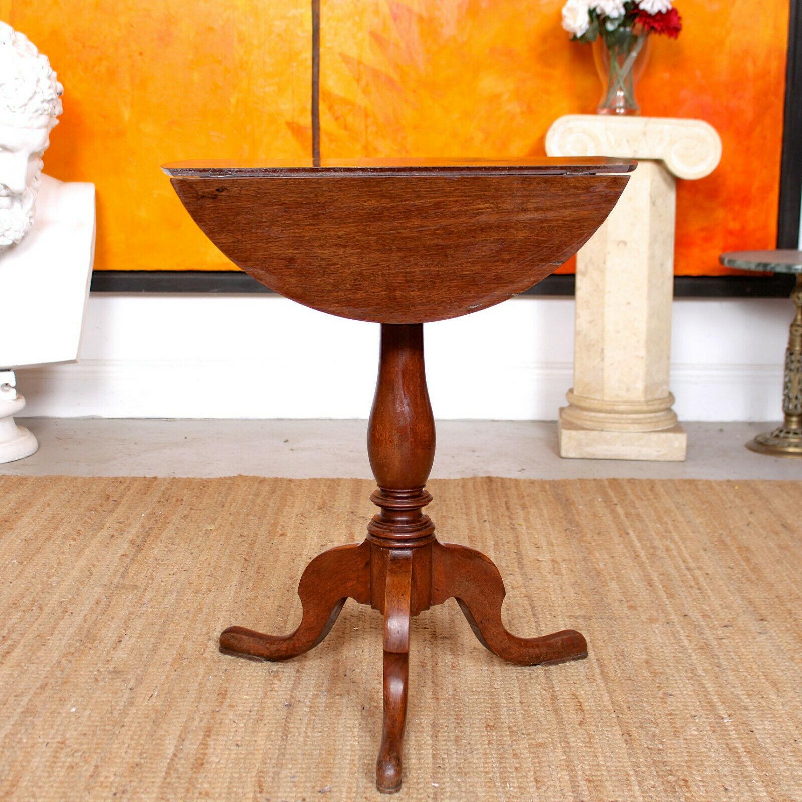 English Side Table Drop-Leaf Tripod 19th Century Mahogany Victorian Side Table For Sale 4