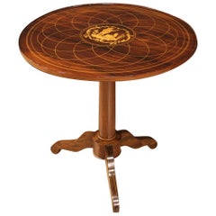 English Side Table in Inlaid Wood, 20th Century