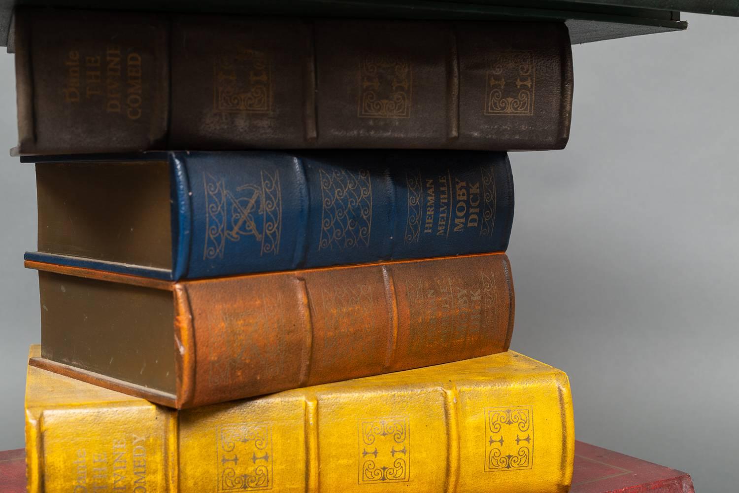stacked books table