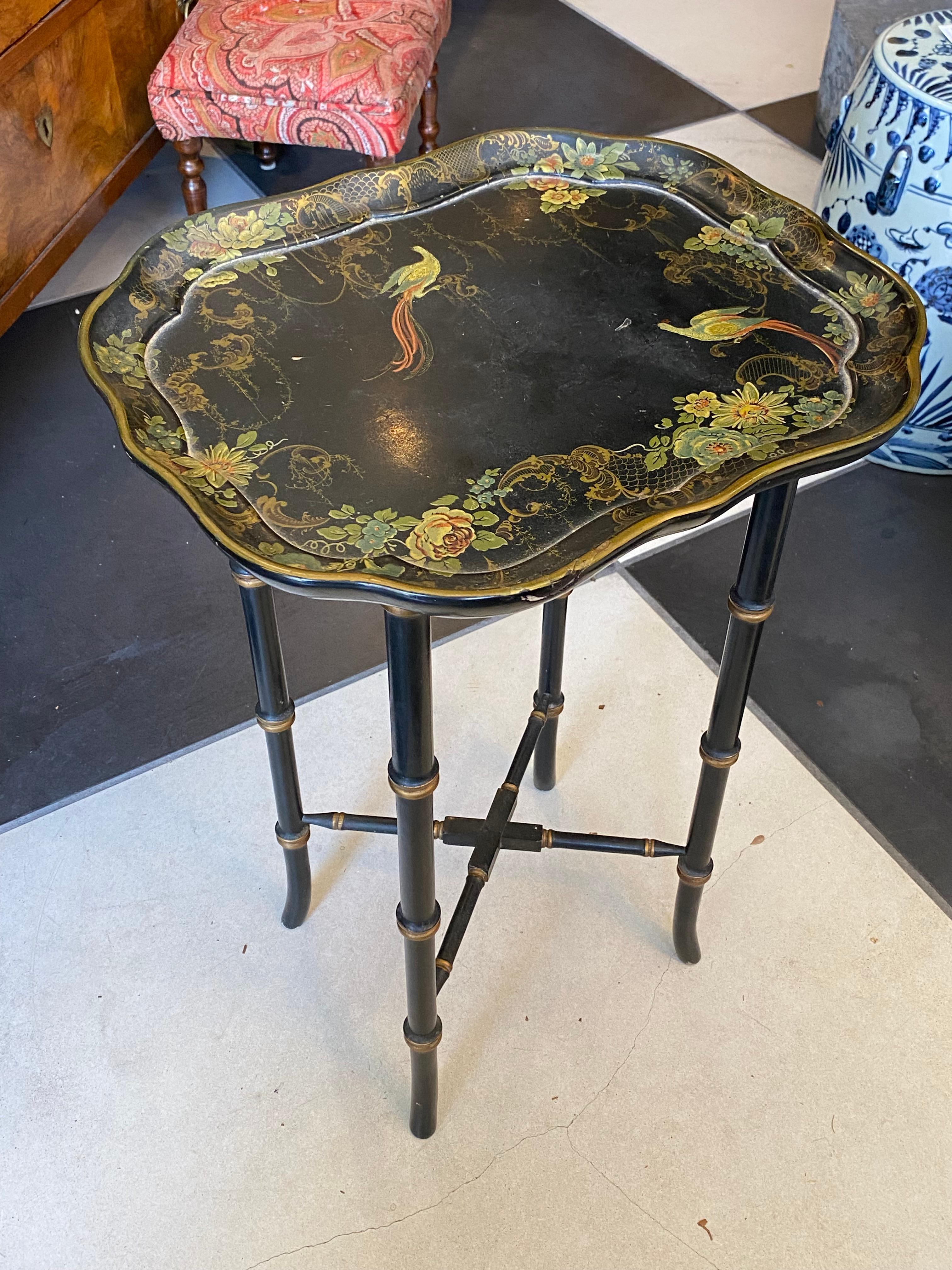 Victorian English SIDE TABLE with faux bamboo Dextel For Sale