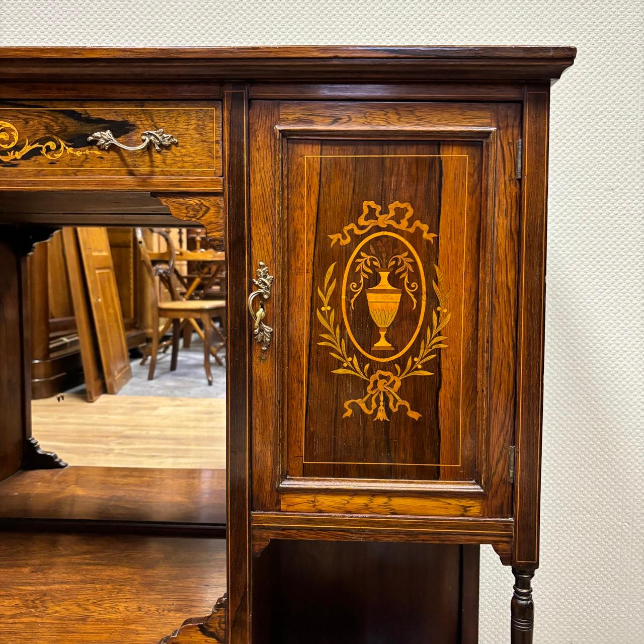 Enfilade anglais vers 1900  palissandre avec incrustations de buis 4