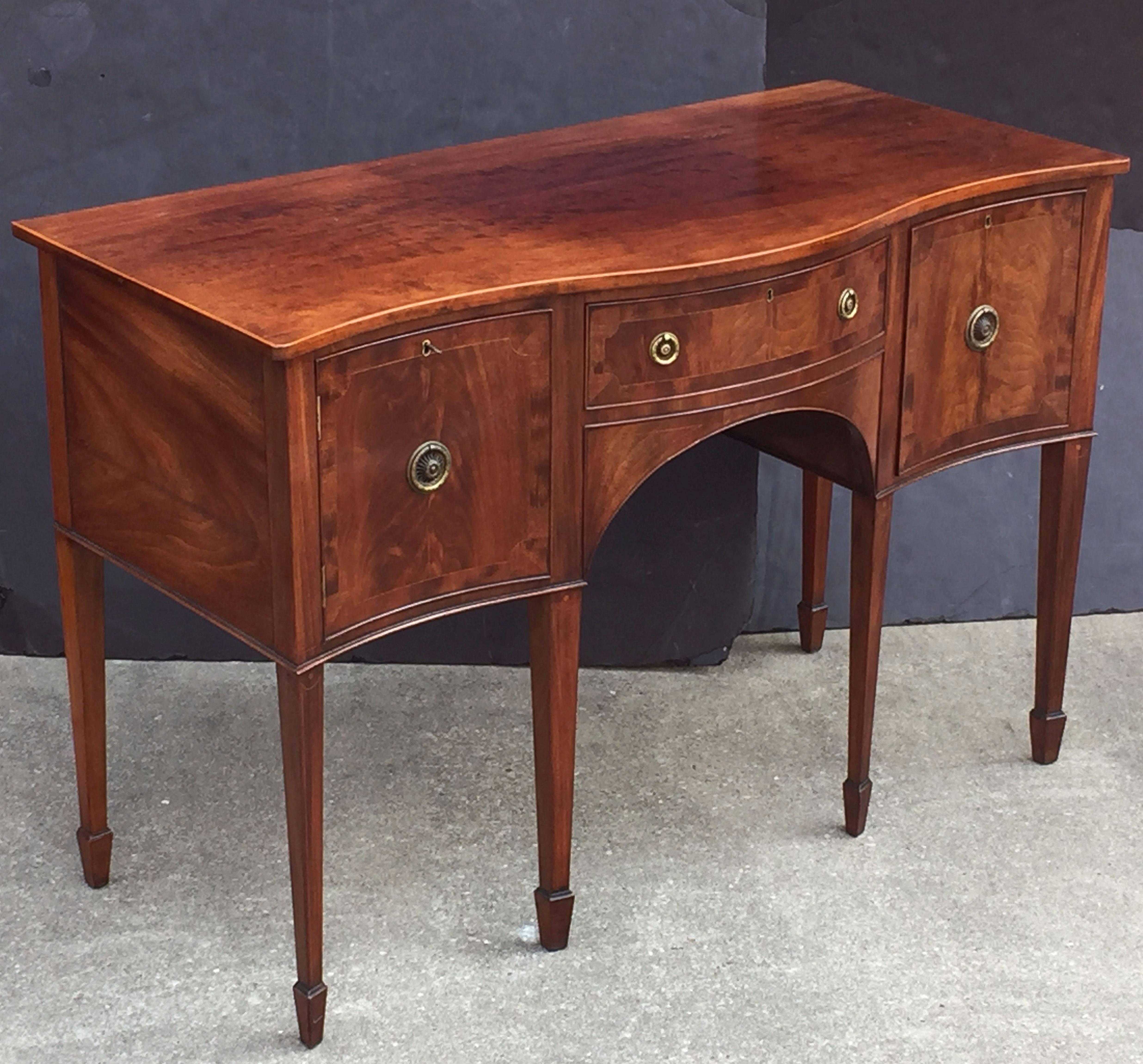 Inlay English Sideboard Console of Inlaid Flame Mahogany in the Sheraton Style
