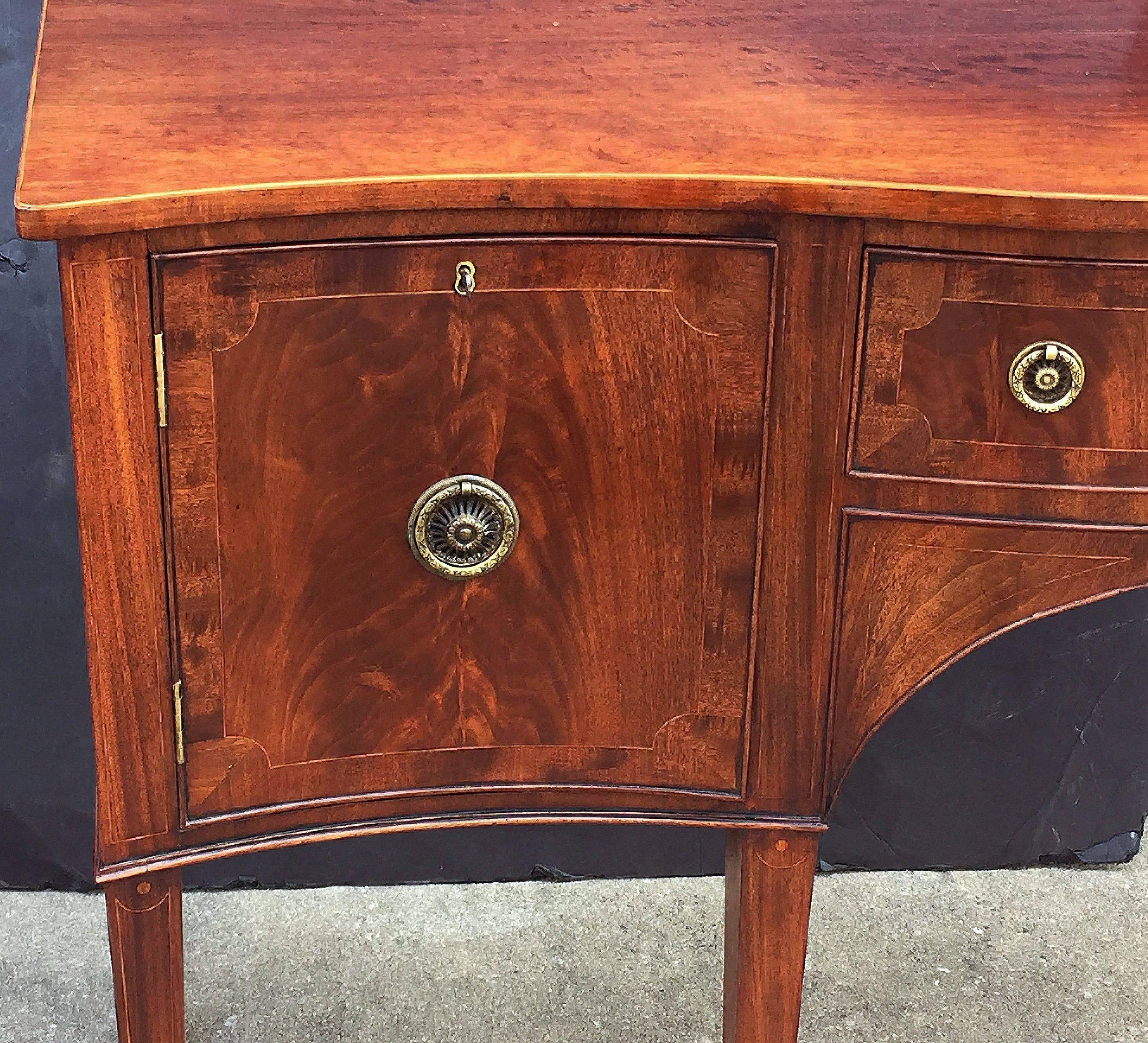 Wood English Sideboard Console of Inlaid Flame Mahogany in the Sheraton Style