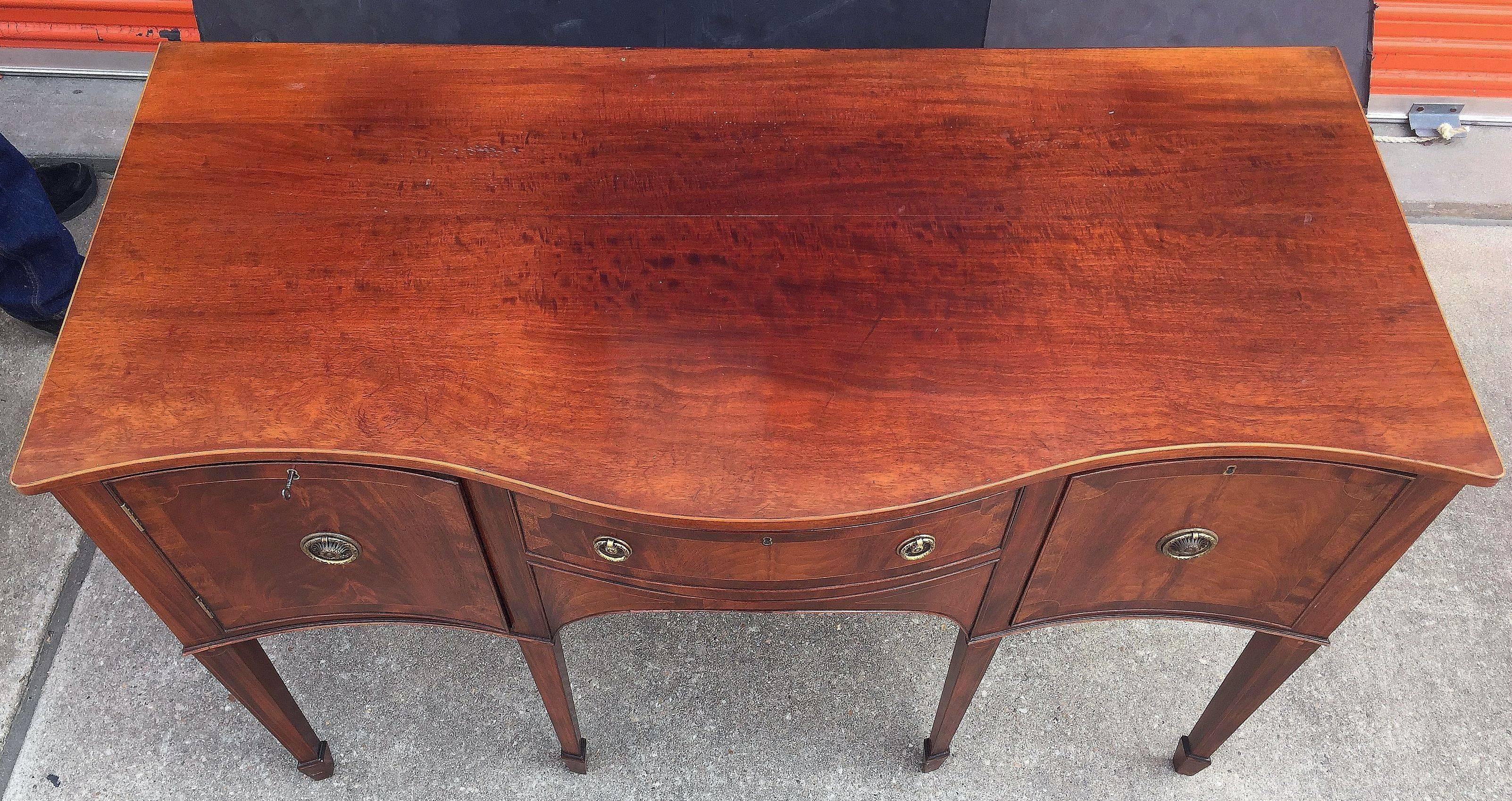 English Sideboard Console of Inlaid Flame Mahogany in the Sheraton Style 3