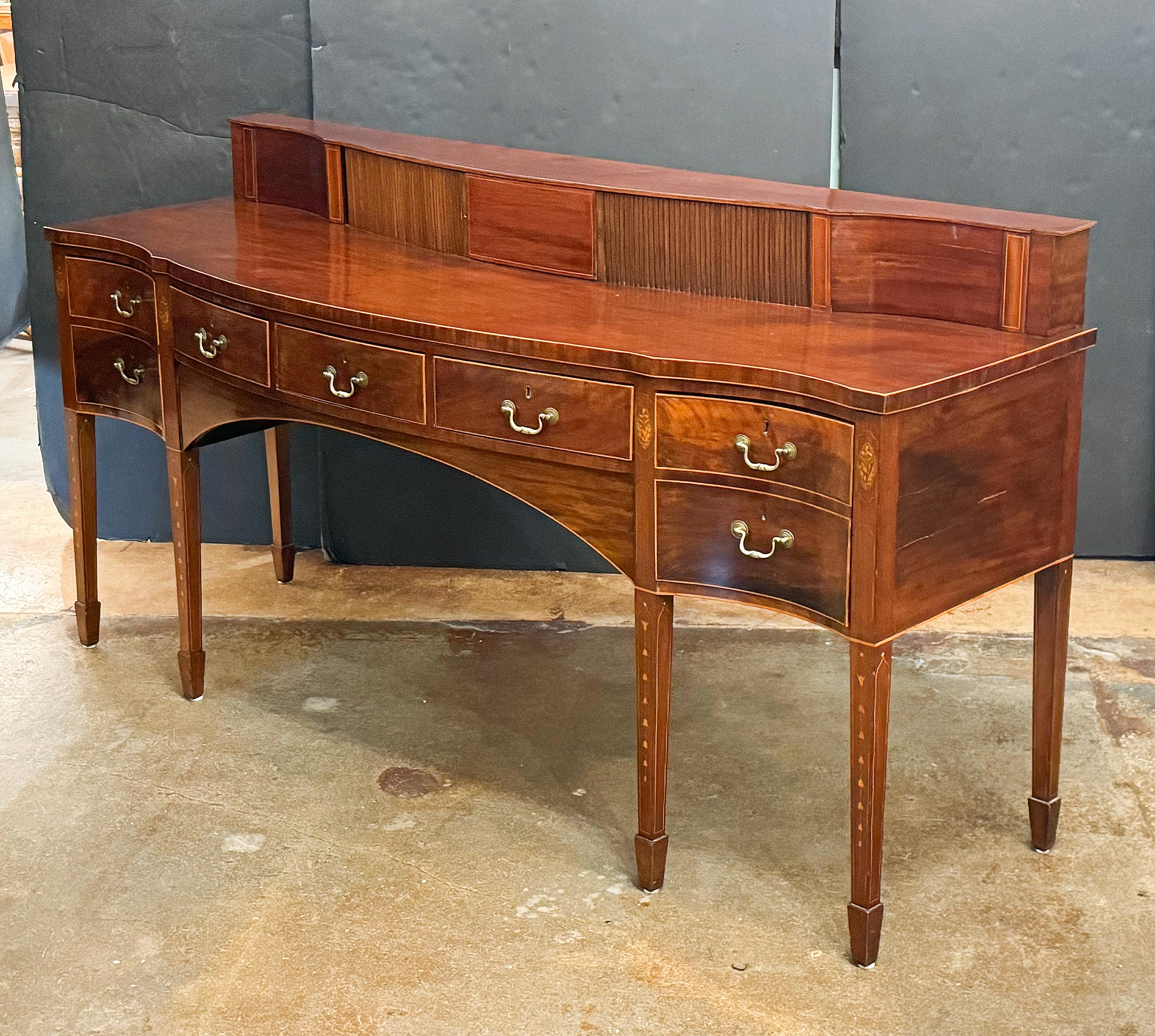 Inlay English Sideboard Console Server of Inlaid Mahogany from the Georgian Era For Sale