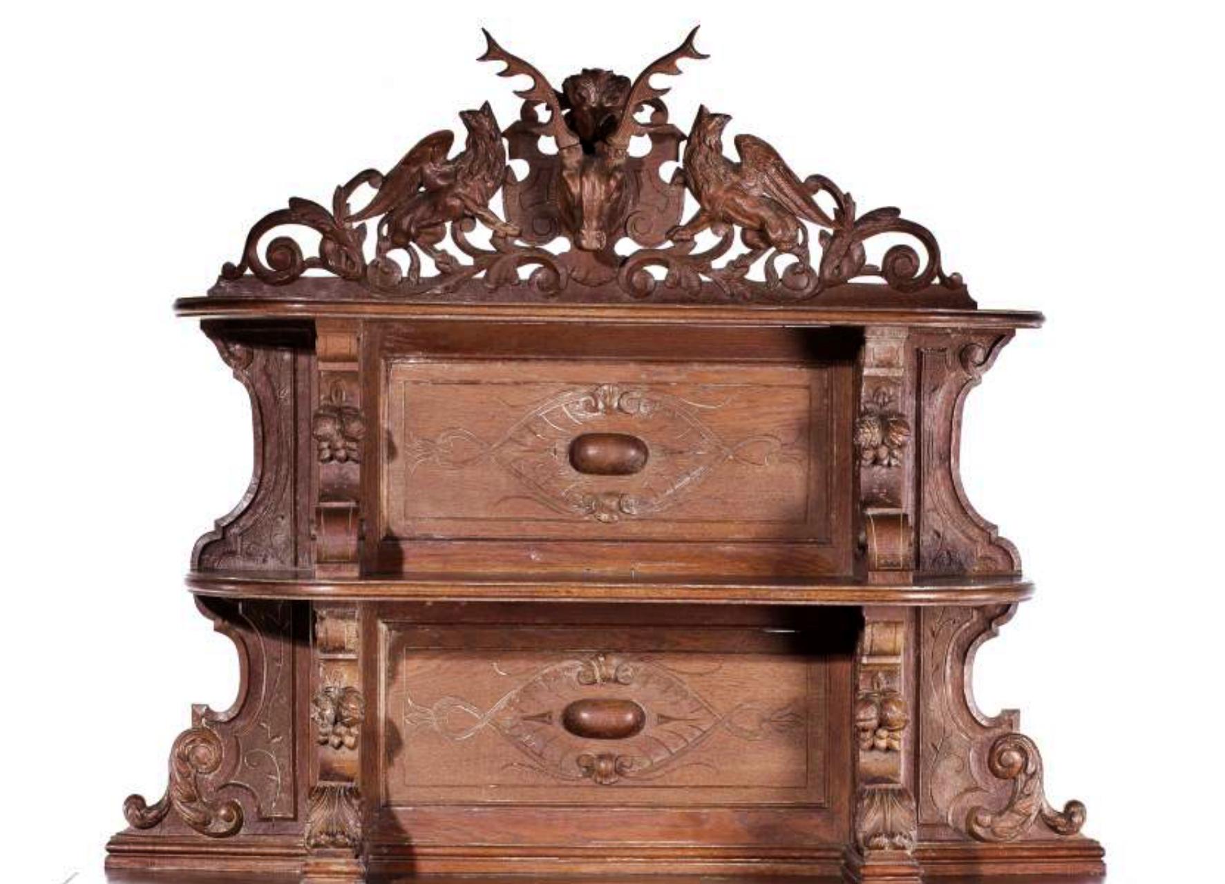 Hand-Crafted English Sideboard Furniture Henry II, 19th Century For Sale