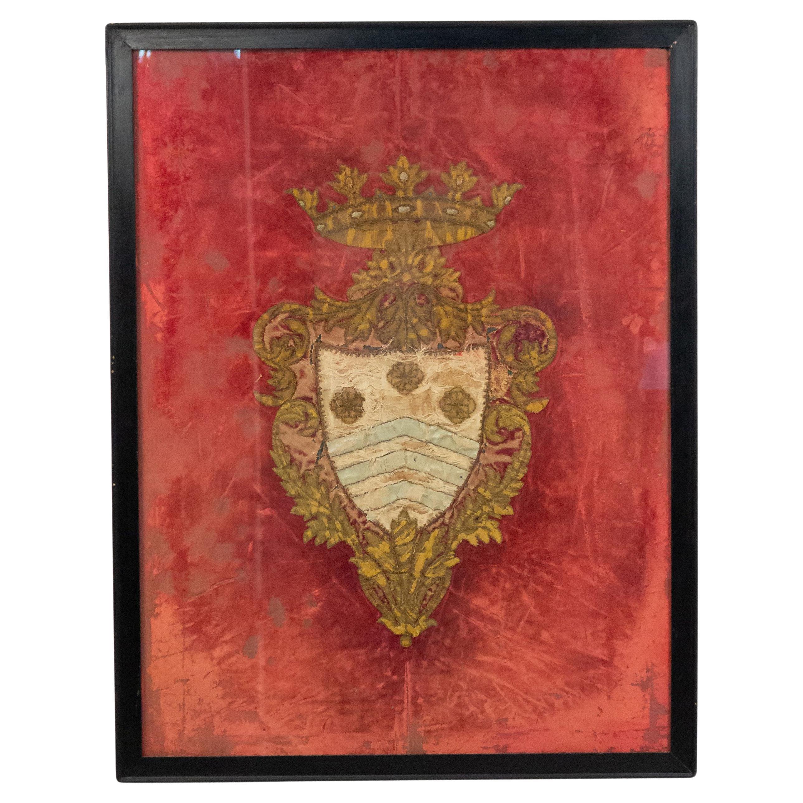 English Silk and Gold Embroidered Coat of Arms For Sale