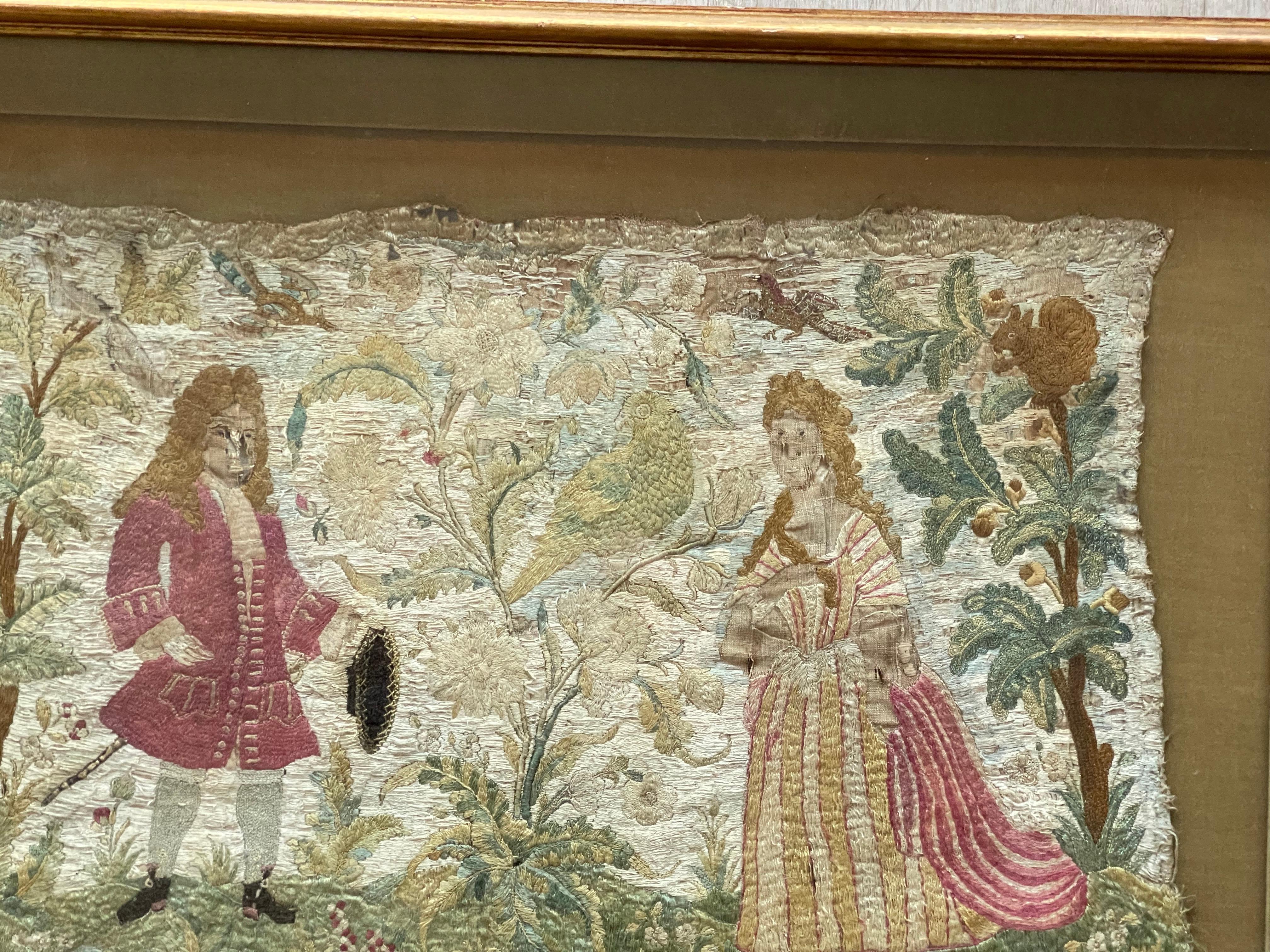 English Silk Needlework, 18th Century In Good Condition In Doylestown, PA
