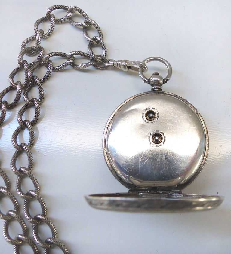 English Silver and Enamel Keywind Pocket Watch with Original Key For