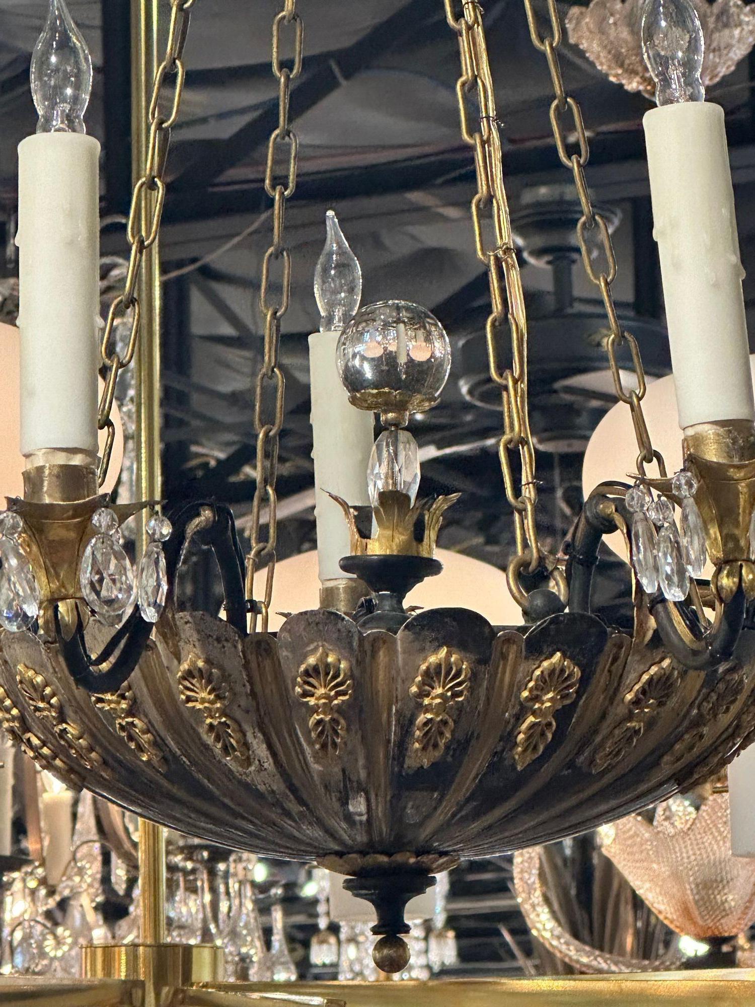 English Silver and Bronze Chandelier For Sale 5