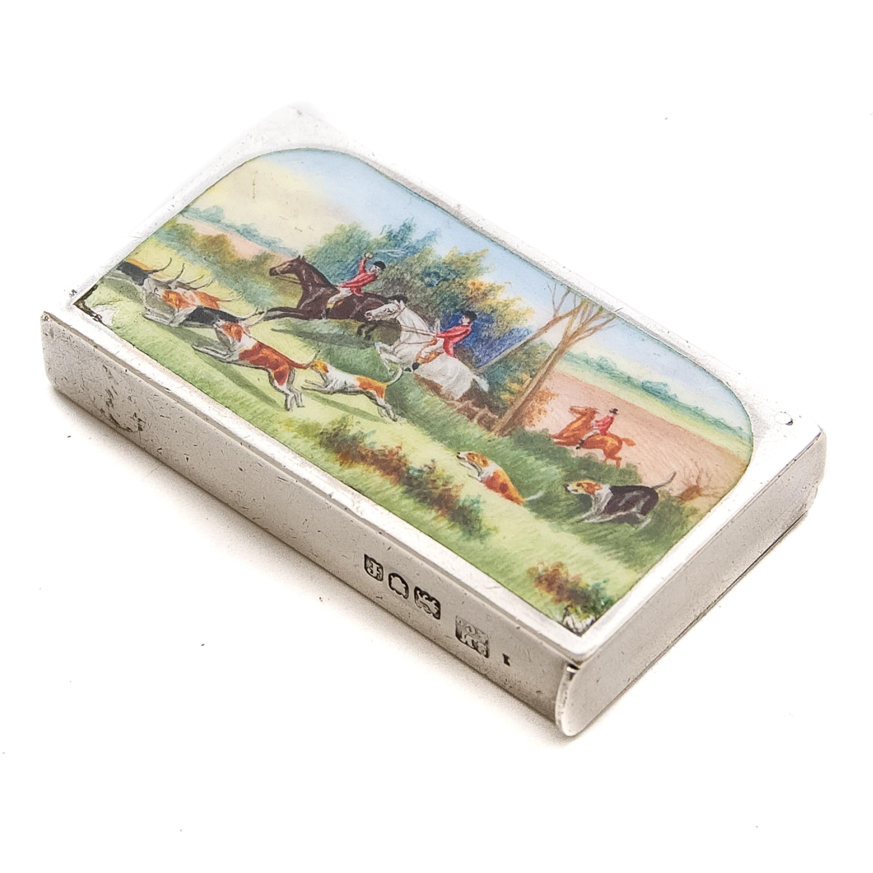 Englisches Vesta-Etui aus Silber und Emaille mit Fuchsjagd-Szene, um 1890-1910 im Angebot 2