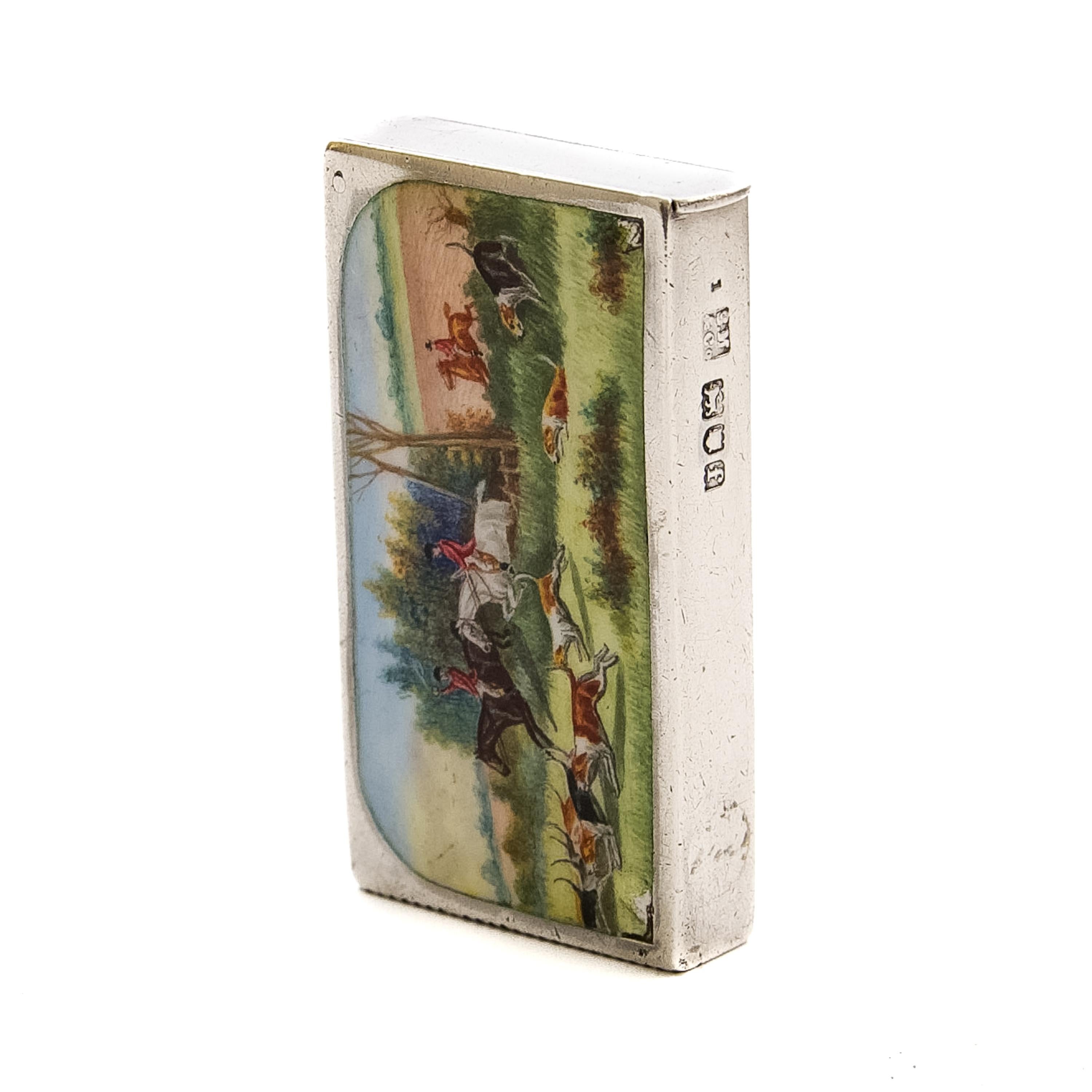 Englisches Vesta-Etui aus Silber und Emaille mit Fuchsjagd-Szene, um 1890-1910 im Angebot 4