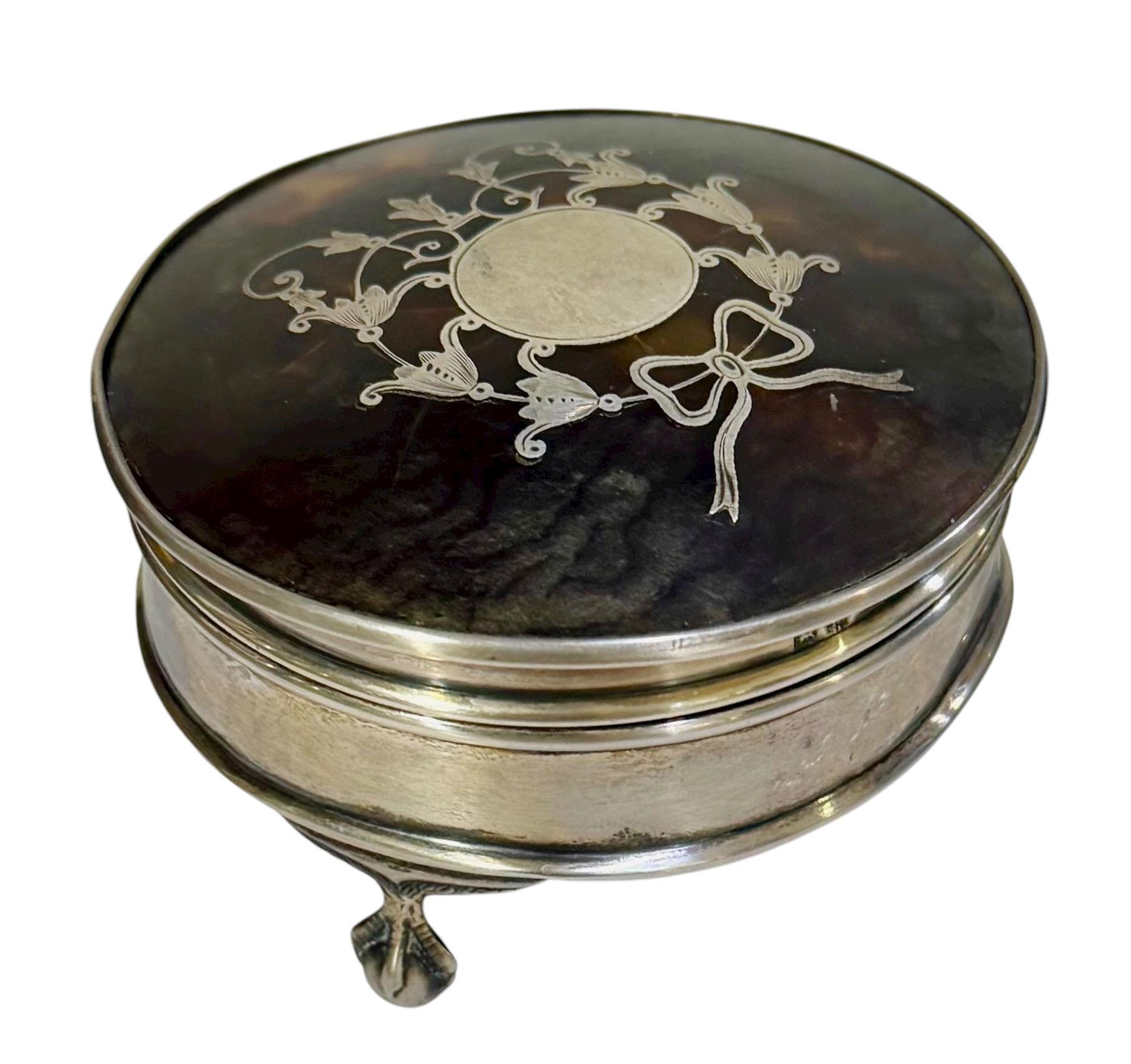 Early 20th Century English Silver And Tortoise Shell Box For Sale