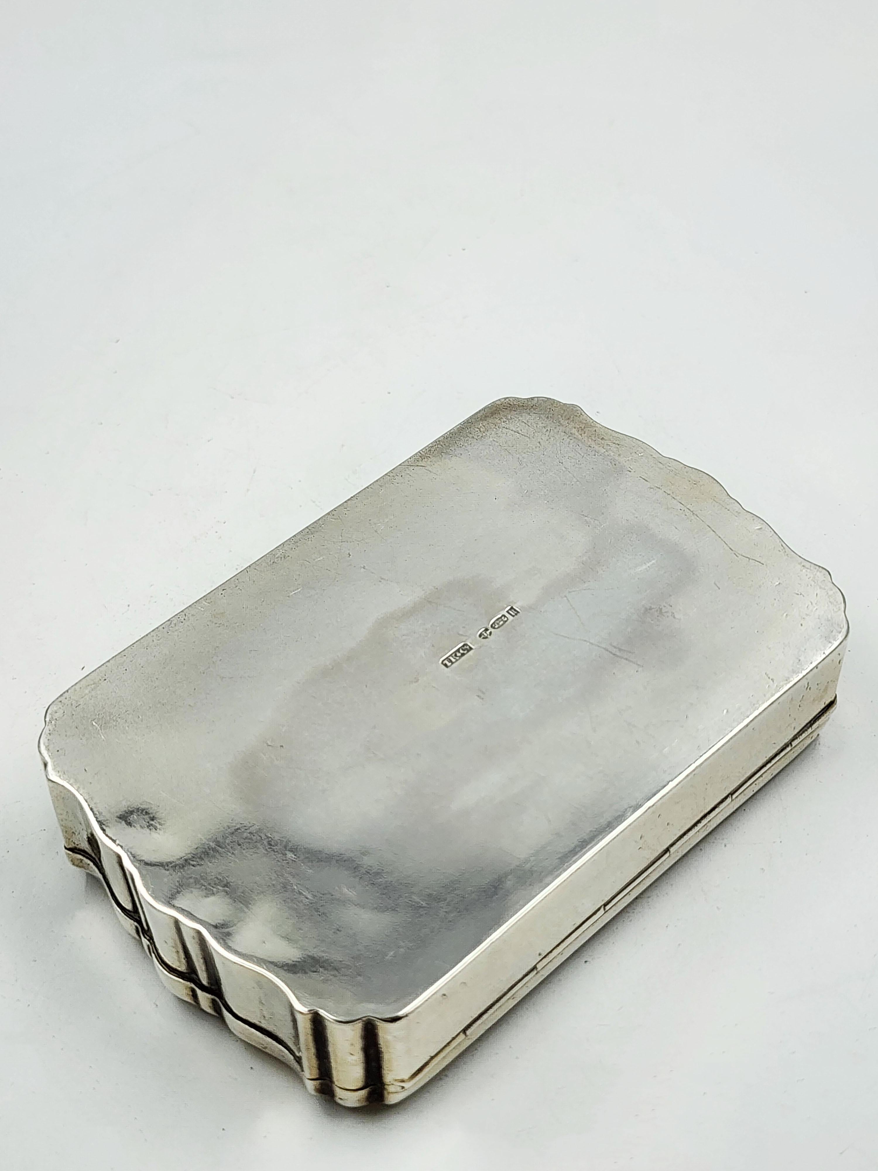 Sterling Silver English silver  Art Deco tobacco box with oriental drawing signed by the artist For Sale