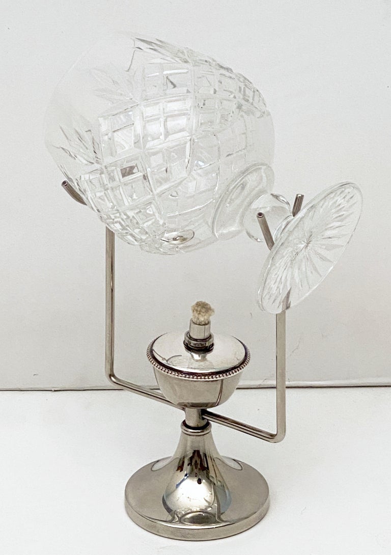 English Silver Brandy Warmer with Cut Crystal Glass Snifter at 1stDibs |  antique brandy warmer, cut crystal brandy snifter, brandy snifter warmer