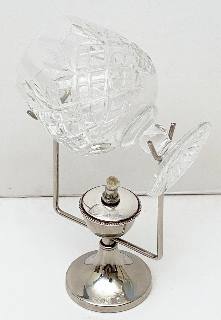 English Silver Brandy Warmer with Cut Crystal Glass Snifter at 1stDibs