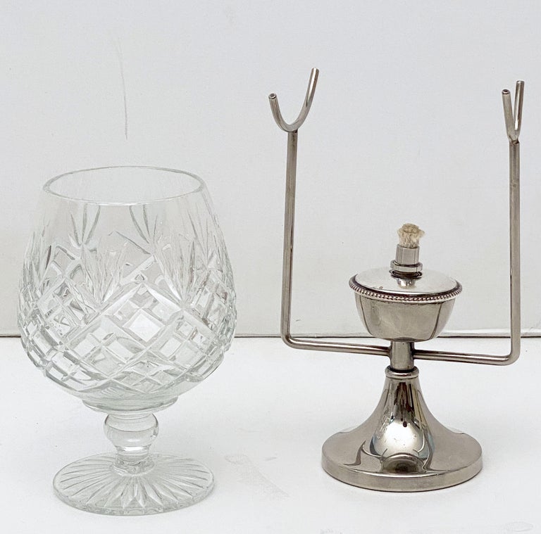 English Silver Brandy Warmer with Cut Crystal Glass Snifter at 1stDibs