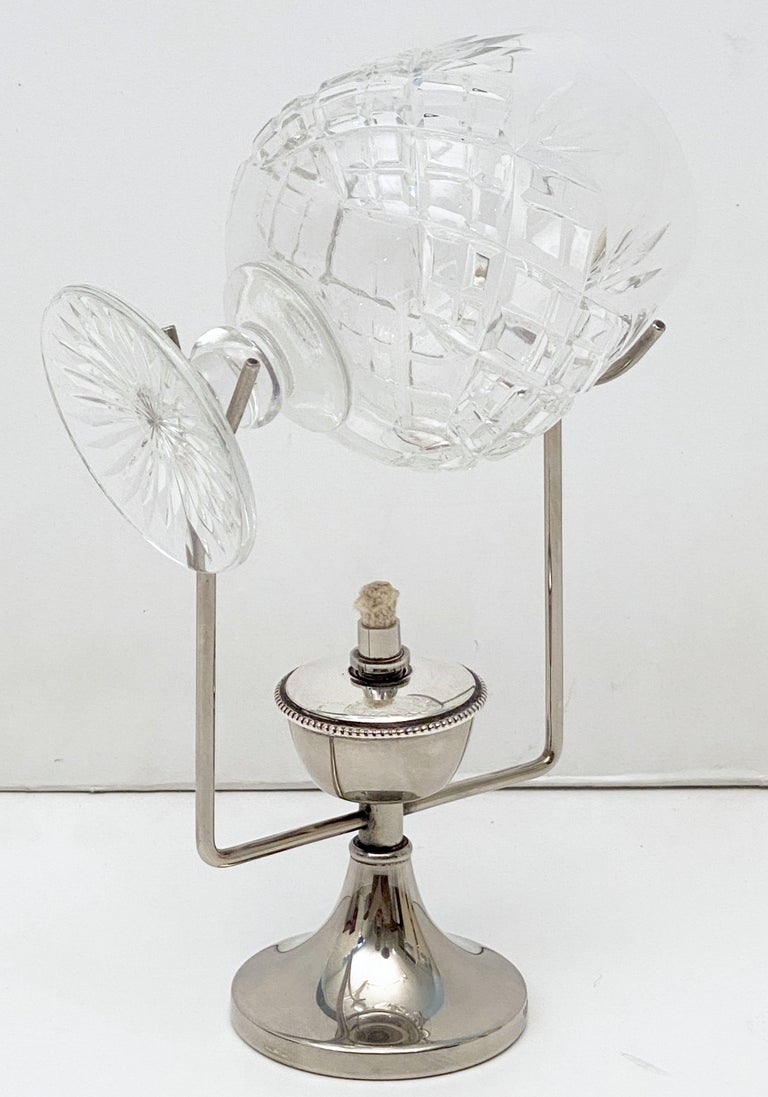 English Silver Brandy Warmer with Cut Crystal Glass Snifter at 1stDibs