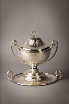 English Silver Covered Soup Tureen on Stand