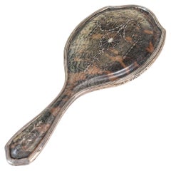 Vintage English Silver Dressing Table Hand Mirror with Silver Piqué Swag Decor