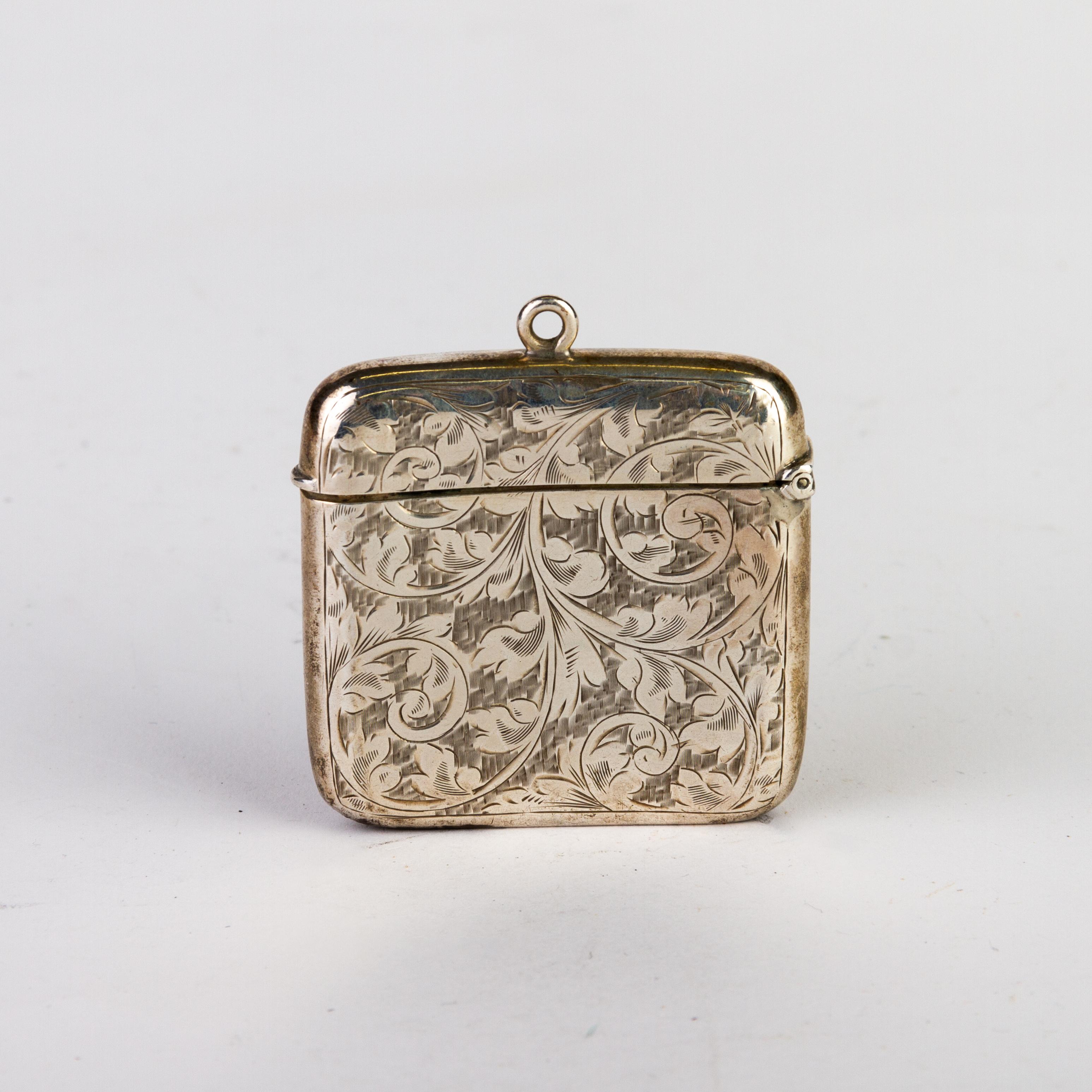19th Century English Silver Engraved Chester Hallmarked Vesta Case  For Sale
