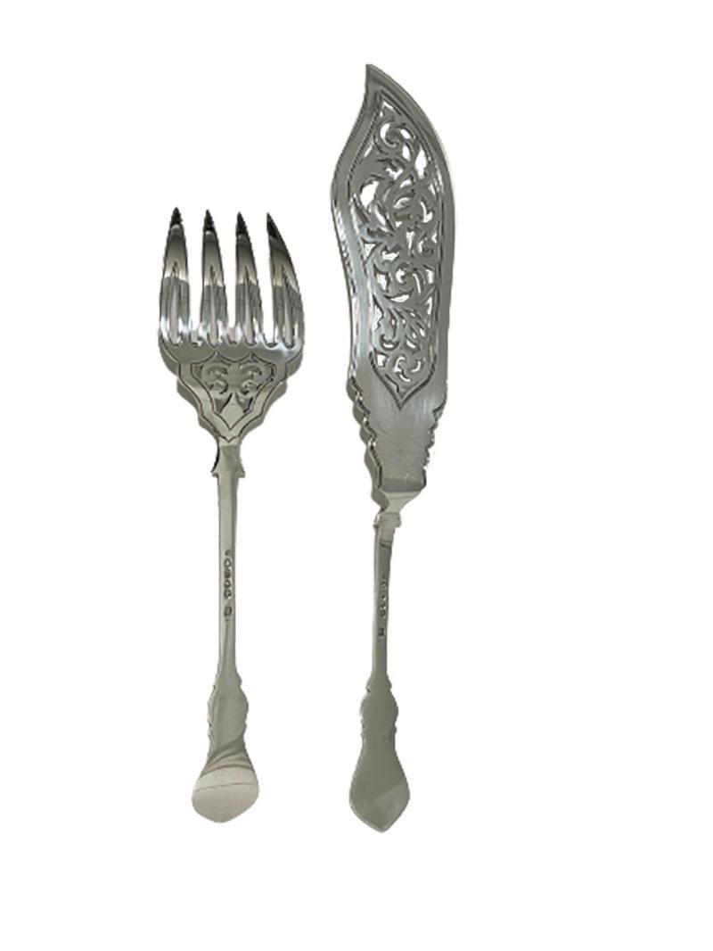 19th Century English Silver Fish Server Set by John James Whiting, 1856 For Sale
