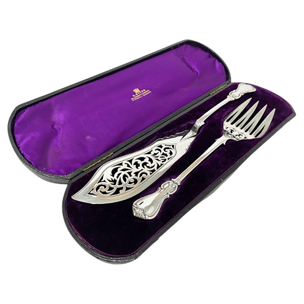 English Silver Fish Server Set by John James Whiting, 1856 For Sale