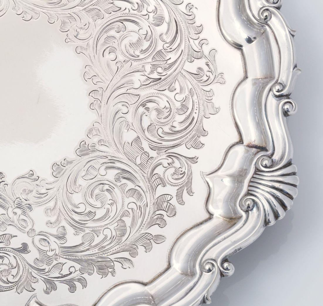 20th Century English Silver Footed Tray or Salver with Seashell Motif For Sale