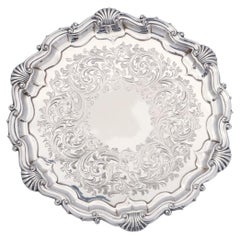 English Silver Footed Tray or Salver with Seashell Motif