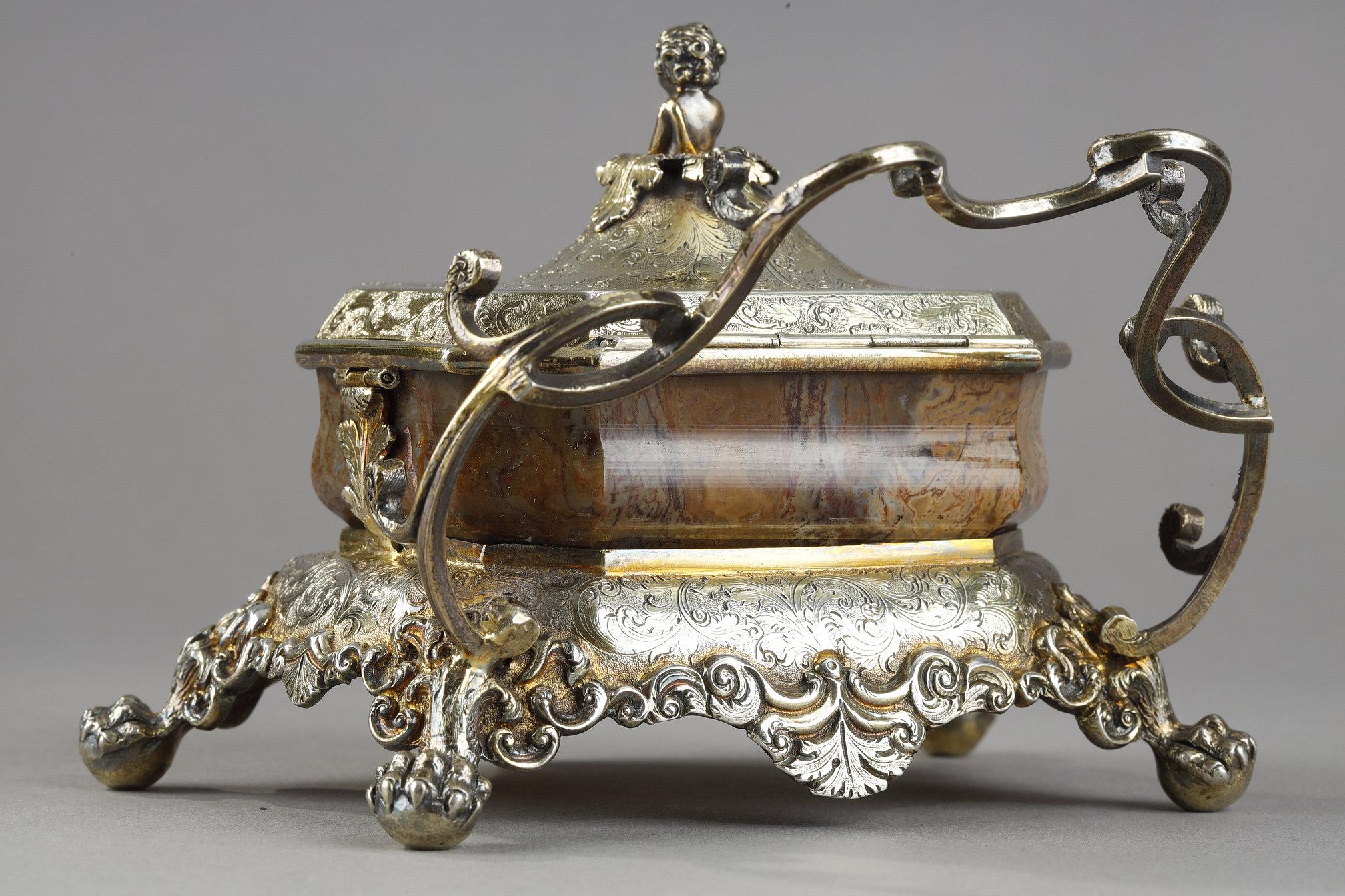 English Silver-Gilt and Agate Inkstand, circa 1830 For Sale 8