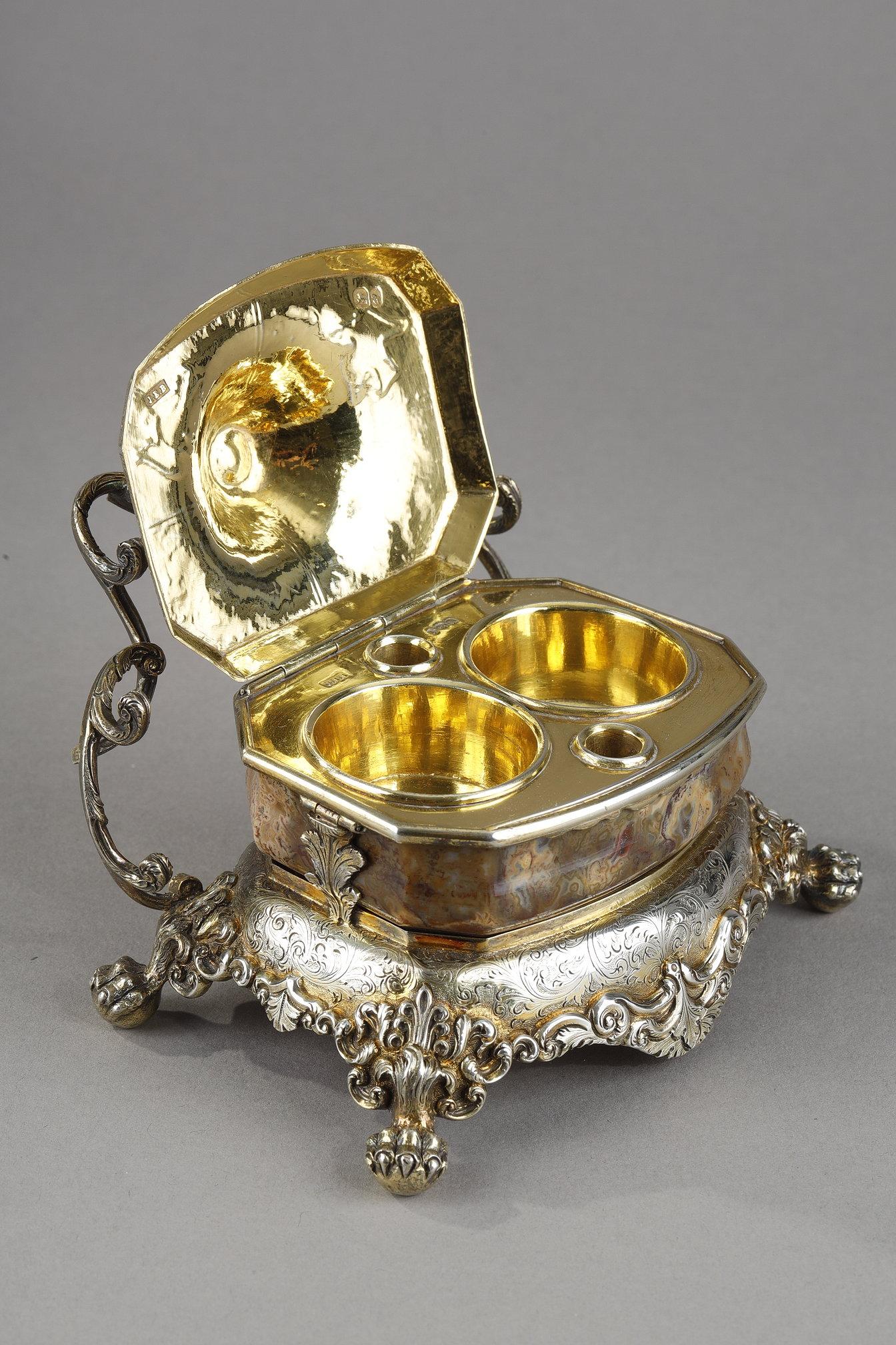 English Silver-Gilt and Agate Inkstand, circa 1830 For Sale 14