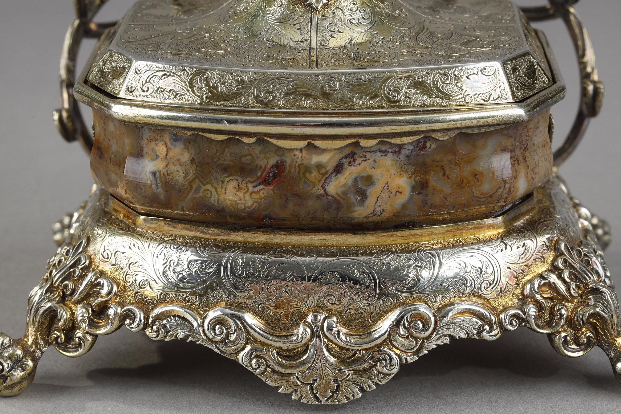 George IV English Silver-Gilt and Agate Inkstand, circa 1830 For Sale