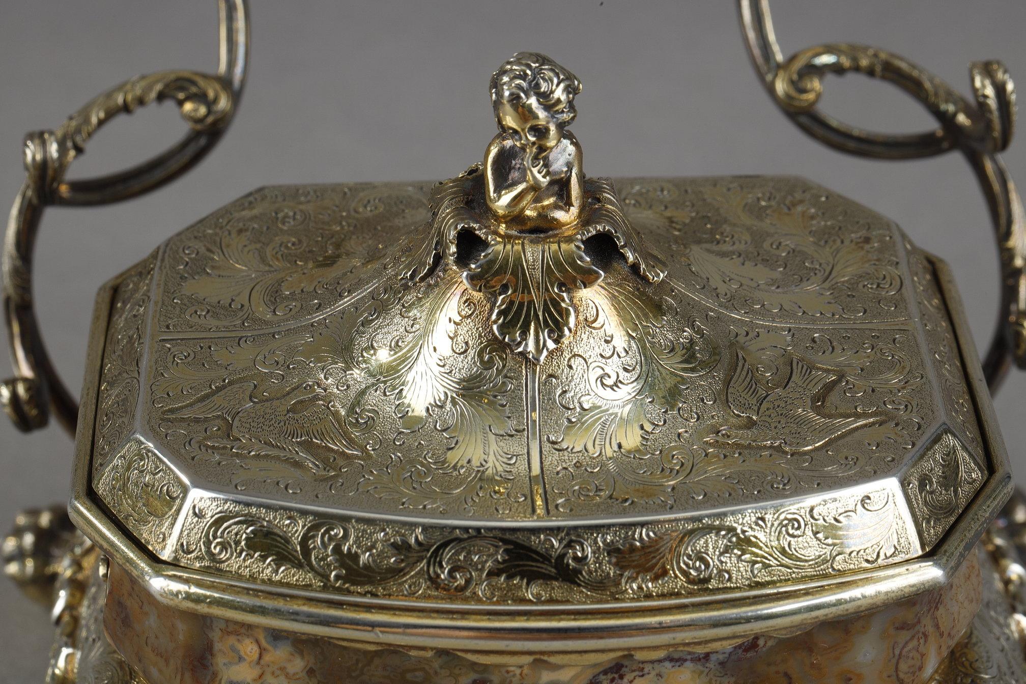 English Silver-Gilt and Agate Inkstand, circa 1830 For Sale 1