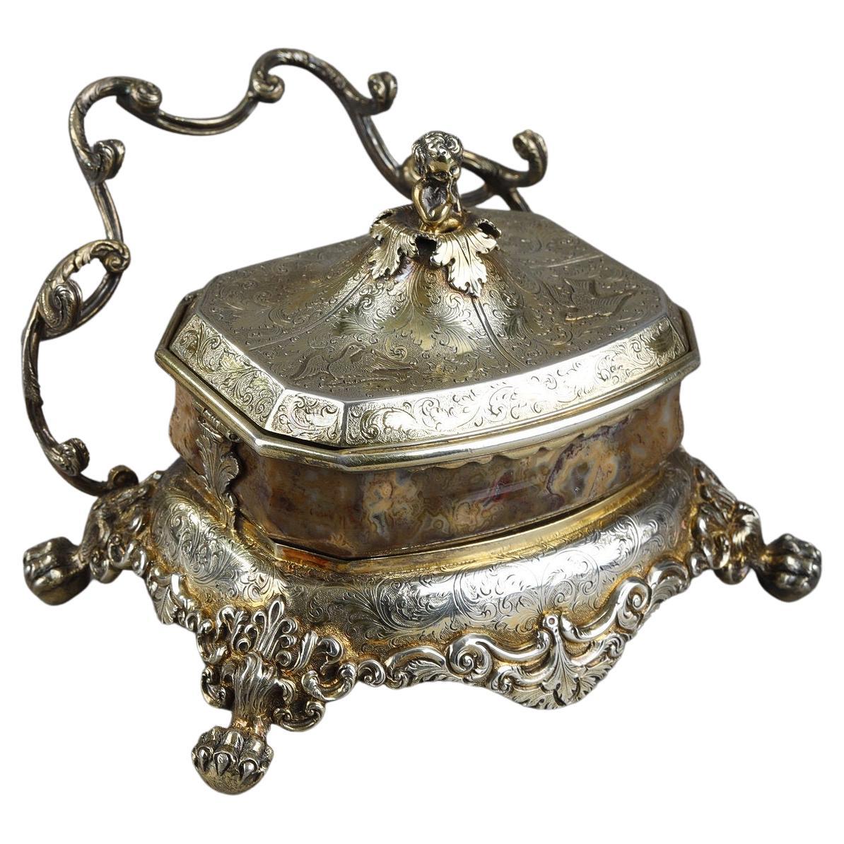English Silver-Gilt and Agate Inkstand, circa 1830 For Sale