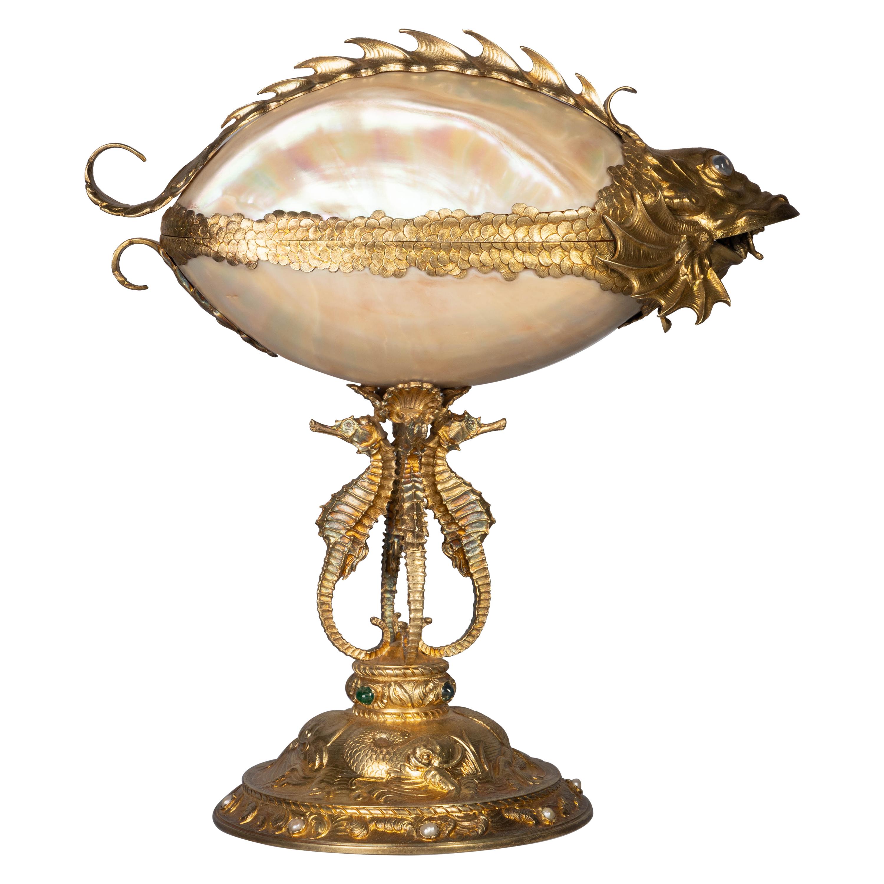 English Silver Gilt and Shell Casket For Sale