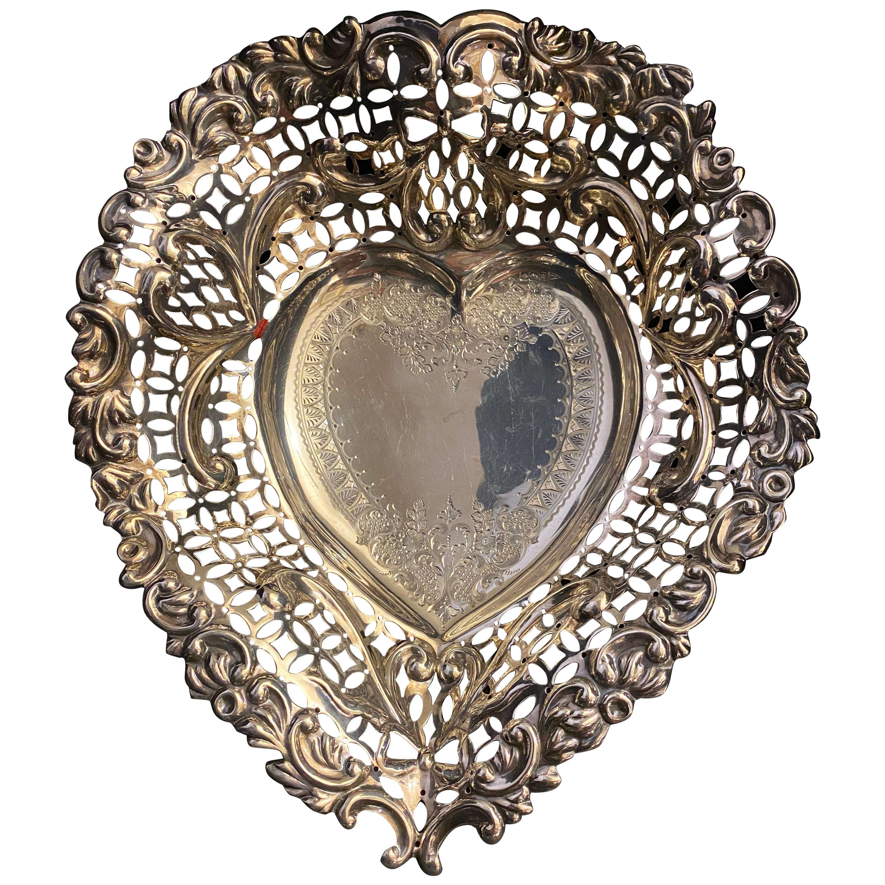 English Silver Heart Centerpiece  For Sale