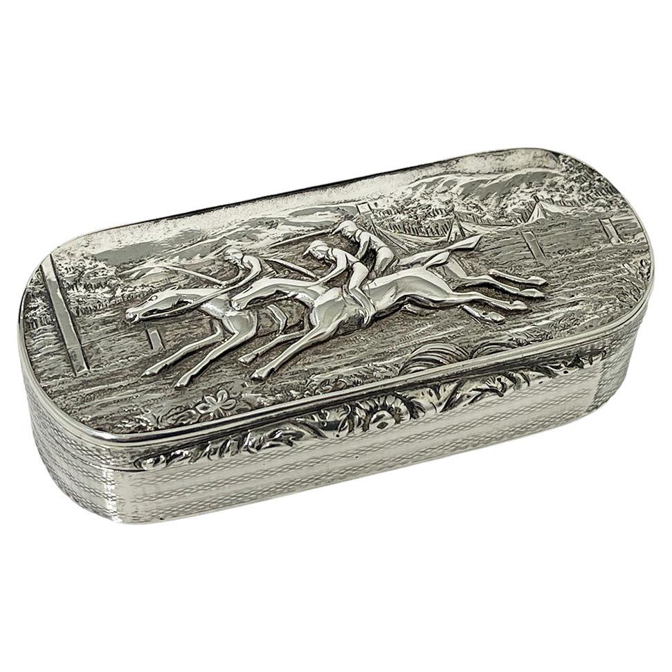 English silver horse racing snuff box, Birmingham 1829 For Sale