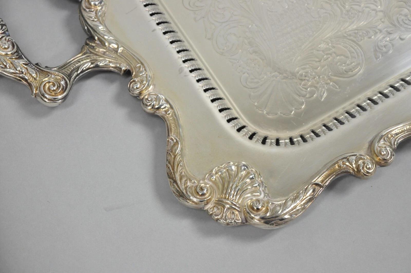 English Silver Large Victorian Silver Plated Rectangular Serving Platter Tray For Sale 5