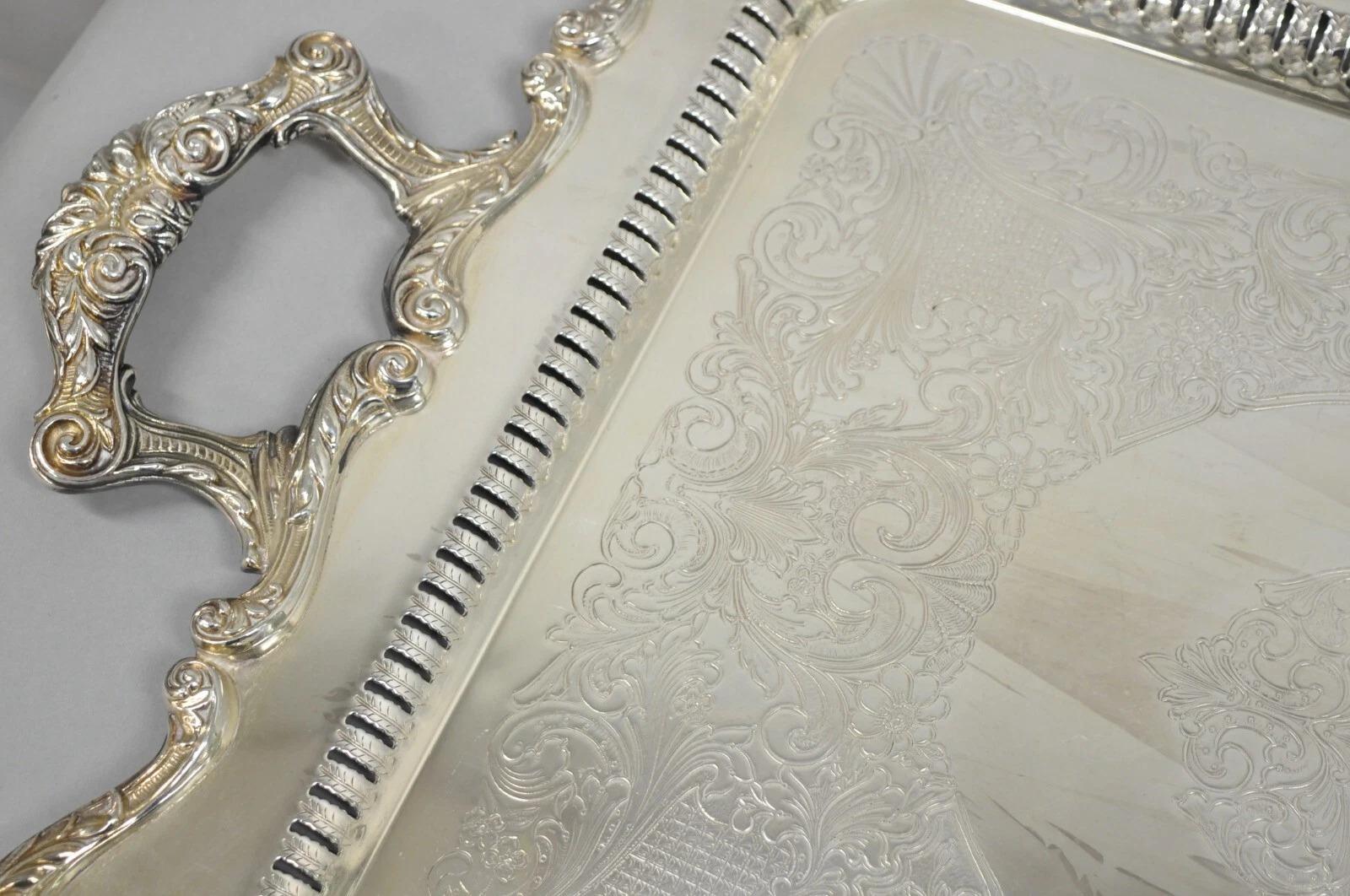 Unknown English Silver Large Victorian Silver Plated Rectangular Serving Platter Tray For Sale
