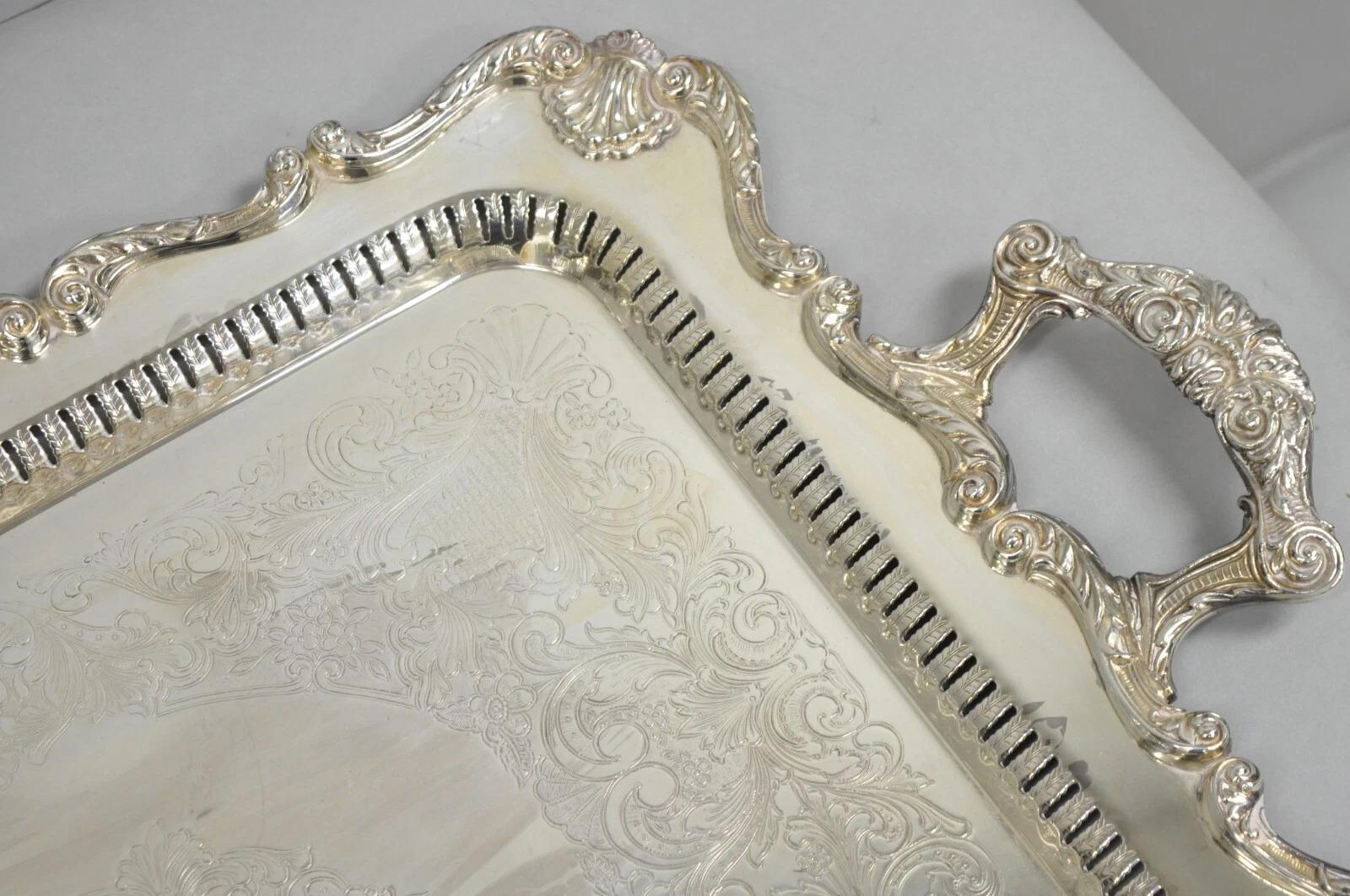 20th Century English Silver Large Victorian Silver Plated Rectangular Serving Platter Tray For Sale