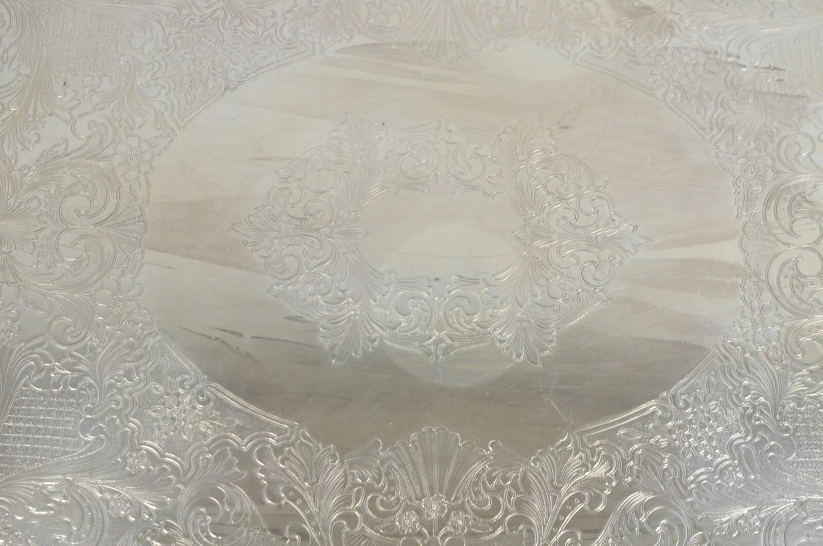 English Silver Large Victorian Silver Plated Rectangular Serving Platter Tray For Sale 1