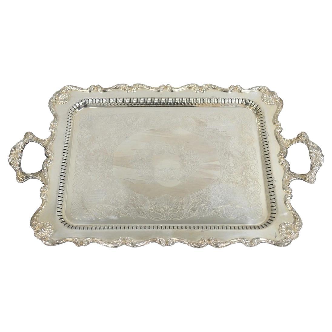 Bandeja rectangular victoriana grande plateada de plata inglesa para servir