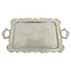 Bandeja rectangular victoriana grande plateada de plata inglesa para servir