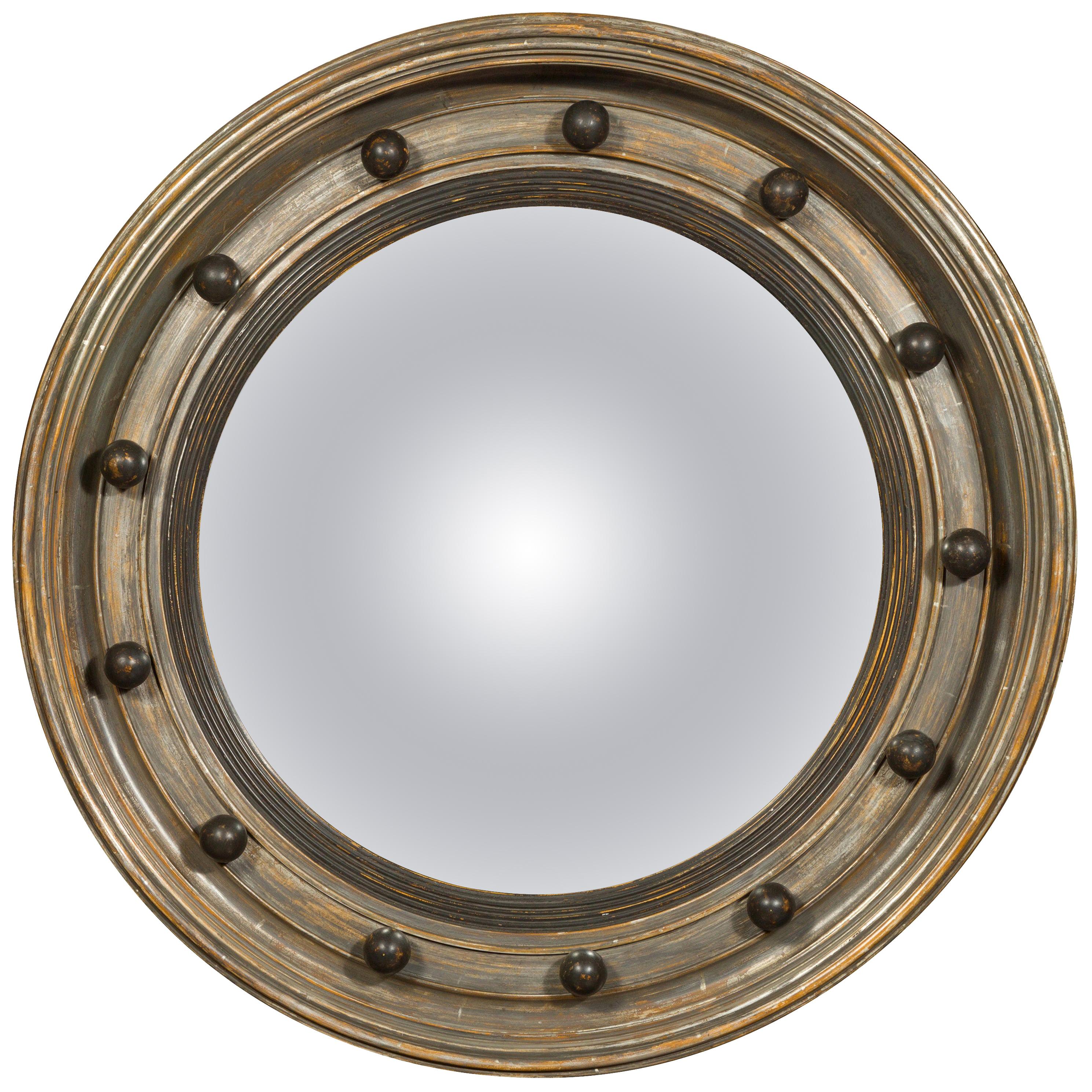 English Silver Leaf Bullseye Convex Mirror 