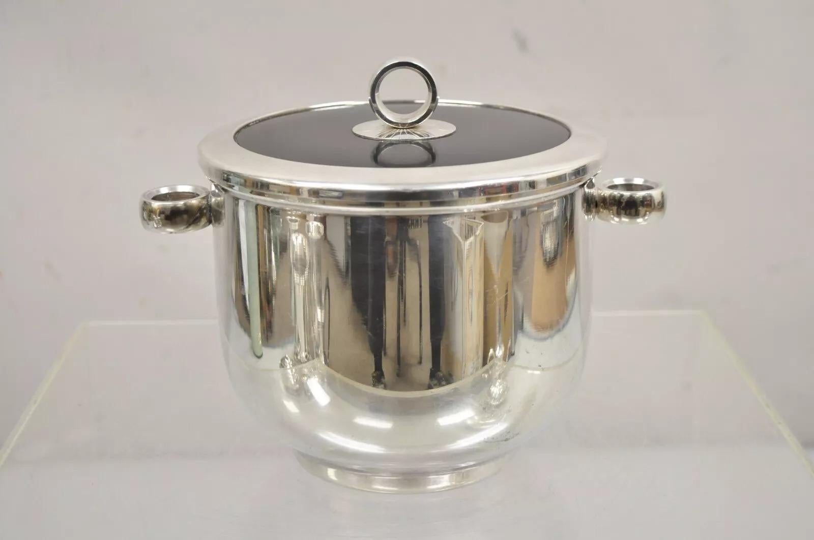 Englisch Silber MFG Co. Mitte des Jahrhunderts Art Deco Versilberter Eiskübel mit Deckel im Angebot 4
