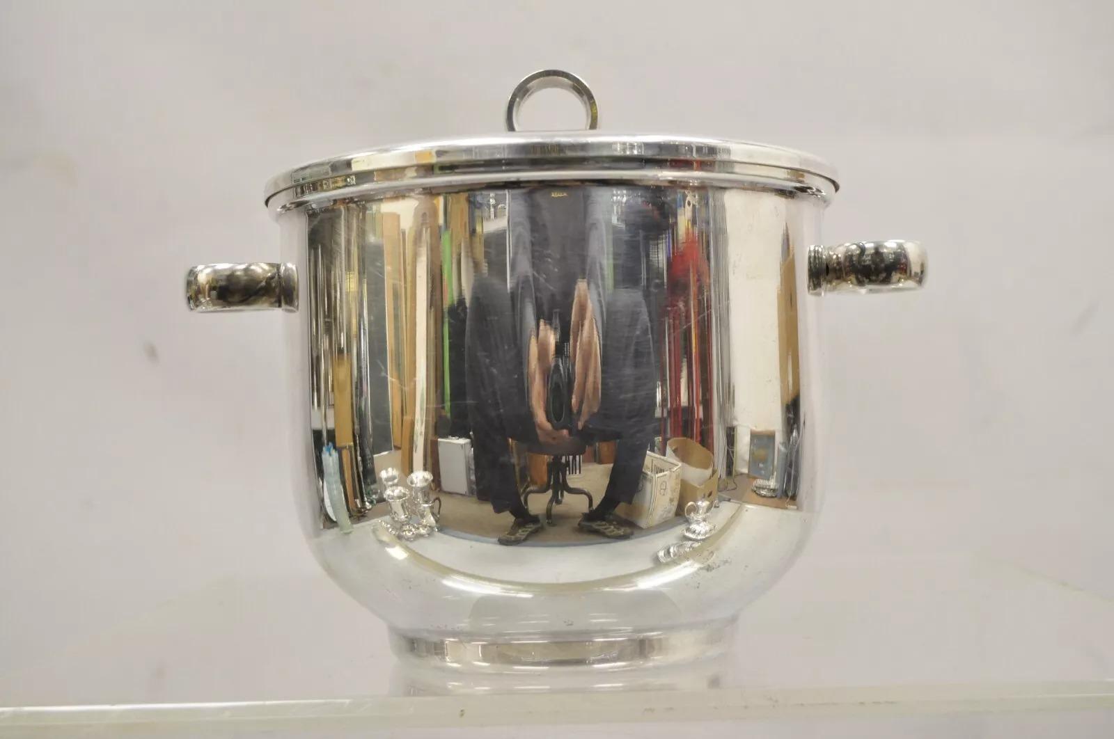 Englisch Silber MFG Co. Mitte des Jahrhunderts Art Deco Versilberter Eiskübel mit Deckel (Moderne der Mitte des Jahrhunderts) im Angebot