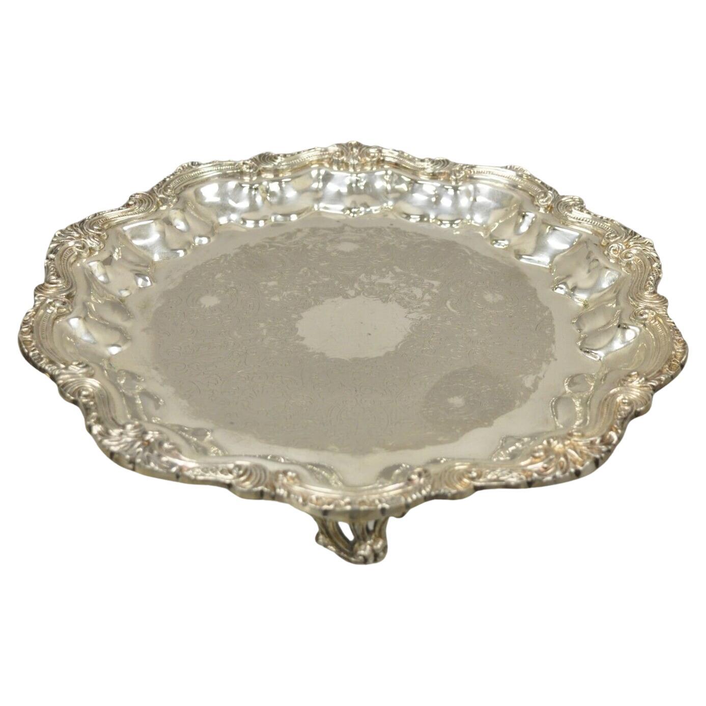 English Silver Mfg Corp Silver Plated Regency Style Scalloped Platter Tray For Sale