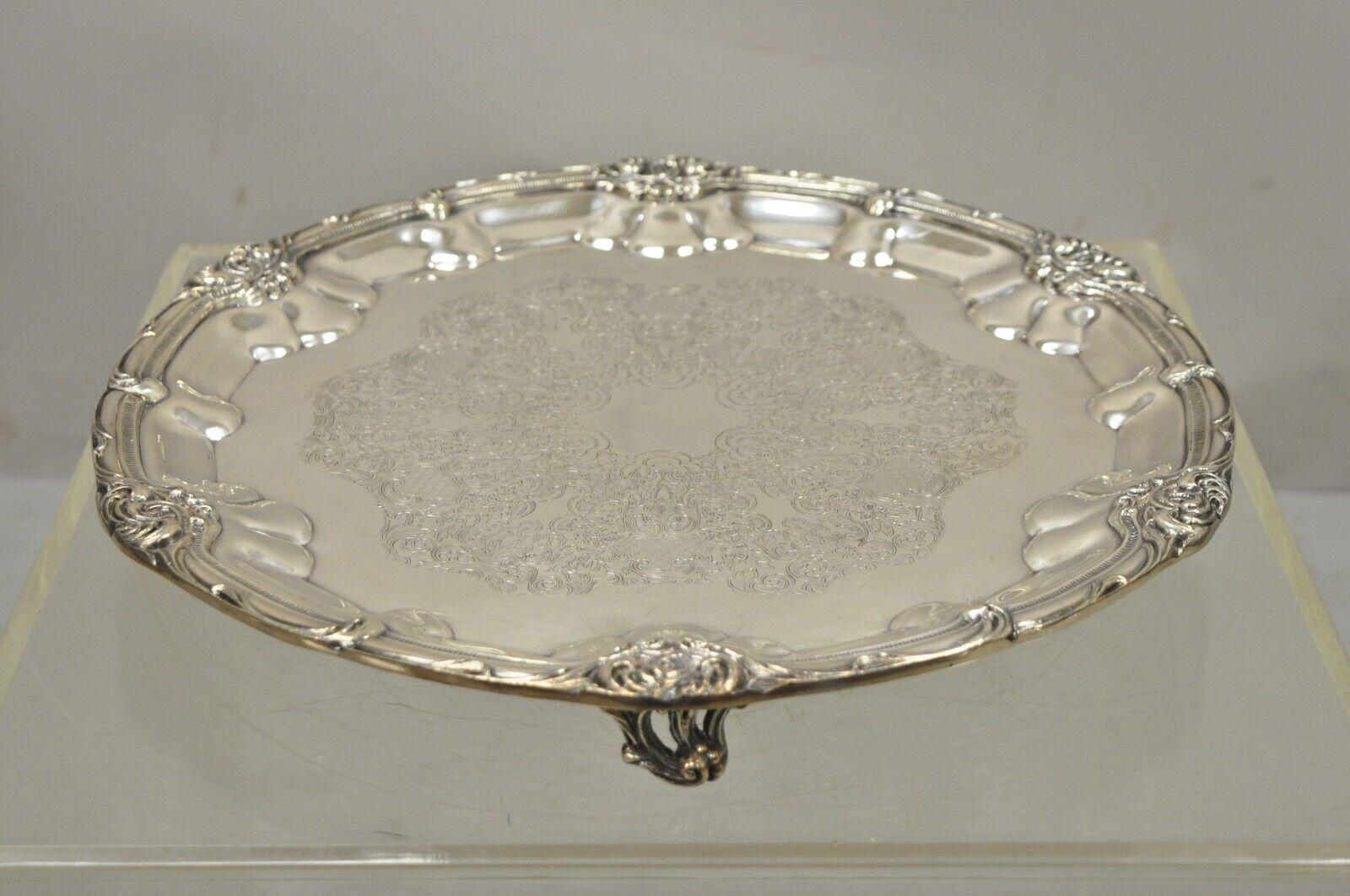 English Silver Mfg Corp Silver Plated Round Regency Style Platter Tray For Sale 2
