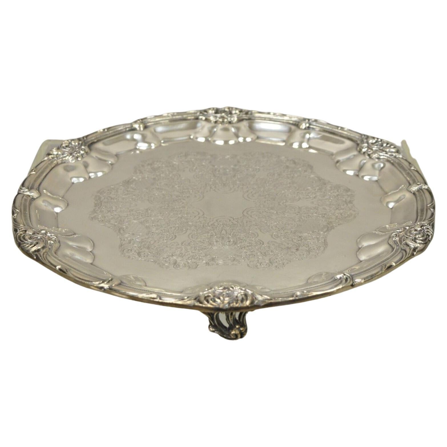 English Silver Mfg Corp Silver Plated Round Regency Style Platter Tray For Sale